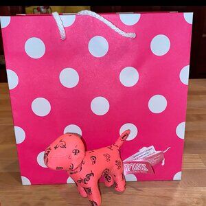 VS PINK tiny mini dog hot pink monogram emblems print + gift bag